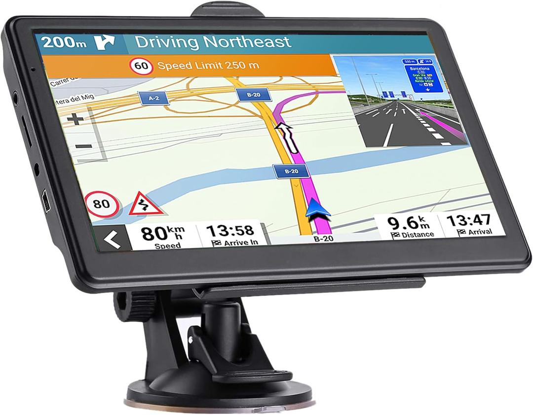 GPS Navigator for Car, 2026 Map 7 inch Touch Screen Car GPS 256-16GB,Voice Turn Direction Guidance, Support Speed and Red Light Warning, North America Lifetime map Free Update Truck(Dark)