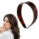 Acrylic Tortoise Shell Headband for Womens Hair Wide Vintage Acetate Headband with Teeth Brown Plastic Hard Headbands Hairband Head Band No Crease Plain Resin Headbands French Style Hair Band Hoop