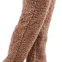 LAPLUIE Over Knee High Fuzzy Socks Plush Slipper Stockings Furry Long Leg Warmers Winter Air-Conditioned Home Sleeping Socks (Brown)