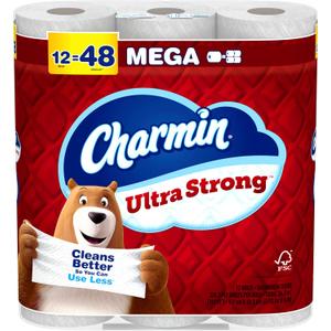 Charmin Toilet Paper Ultra Strong, 12 Mega Rolls = 48 Regular Rolls, 2-ply Bath Tissue