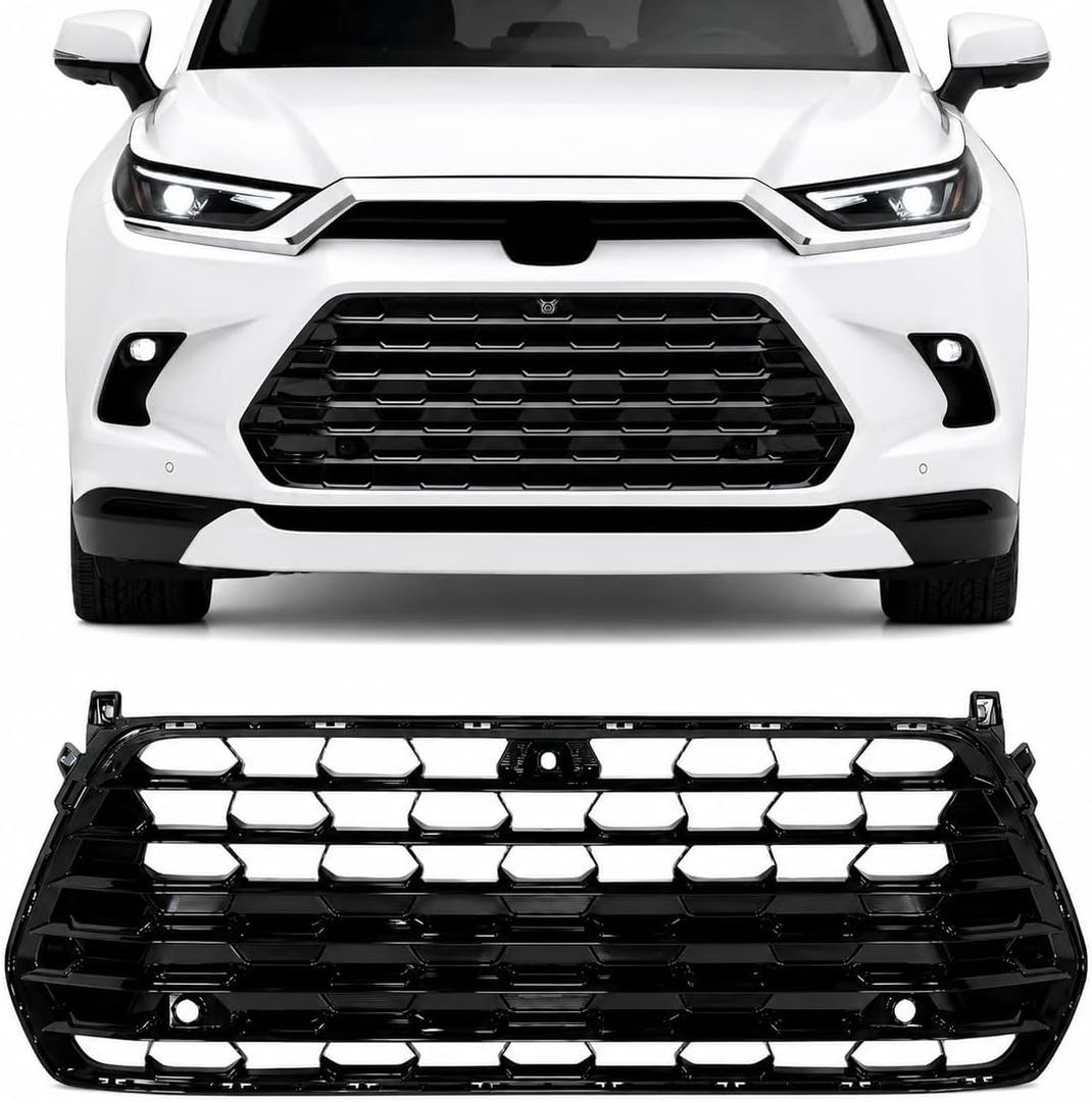 Front Bumper Grille Fit for Toyota Grand Highlander 2024 2025 2026, Bright Black Lower Grille Replacement, OEM 53112-0E330 53112-0E340, HD25D04-1