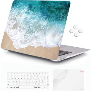 Compatible with MacBook Air 13 Inch Case 2020 2019 2018 Release A2337 M1/A1932/A2179 with Retina Display Touch ID, Hard Plastic Shell Case and Keyboard Cover for MacBook Air 13 -Beach