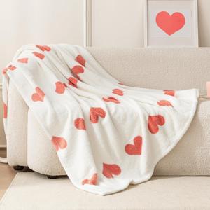 Amazon Basics Fleece Throw Blanket, Reversible Decorative Hearted Pattern for The Bed, Couch and Sofa, 60" W  80" L, Red Heart