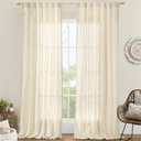 LAMIT Beige Linen Curtains for Living Room 2 Panels Set, 84 Inch Faux Linen Textured Light Filtering Drapes Back Tab and Rod Pocket Boho Panels for Farmhouse/Bedroom/Porch, 52 x 84 Inch