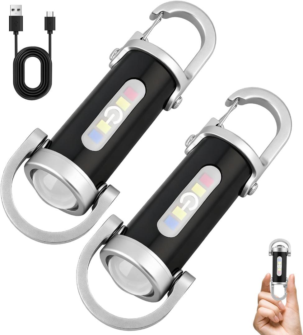 2PCS Rechargeable Keychain Flashlights,1200 Lumens EDC Mini Flashlights，Portable Rechargeable Bright Keychain Flashlight，Compatible with Phone Charger,7 Lighting Modes for Camping