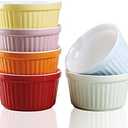 Ramekins 6oz Oven Safe, Creme Brulee Ramekin and Souffle Dishes, Porcelain Baking Bowls, Dipping Sauce Dish. Pudding Cups, Set of 6,Colorful.