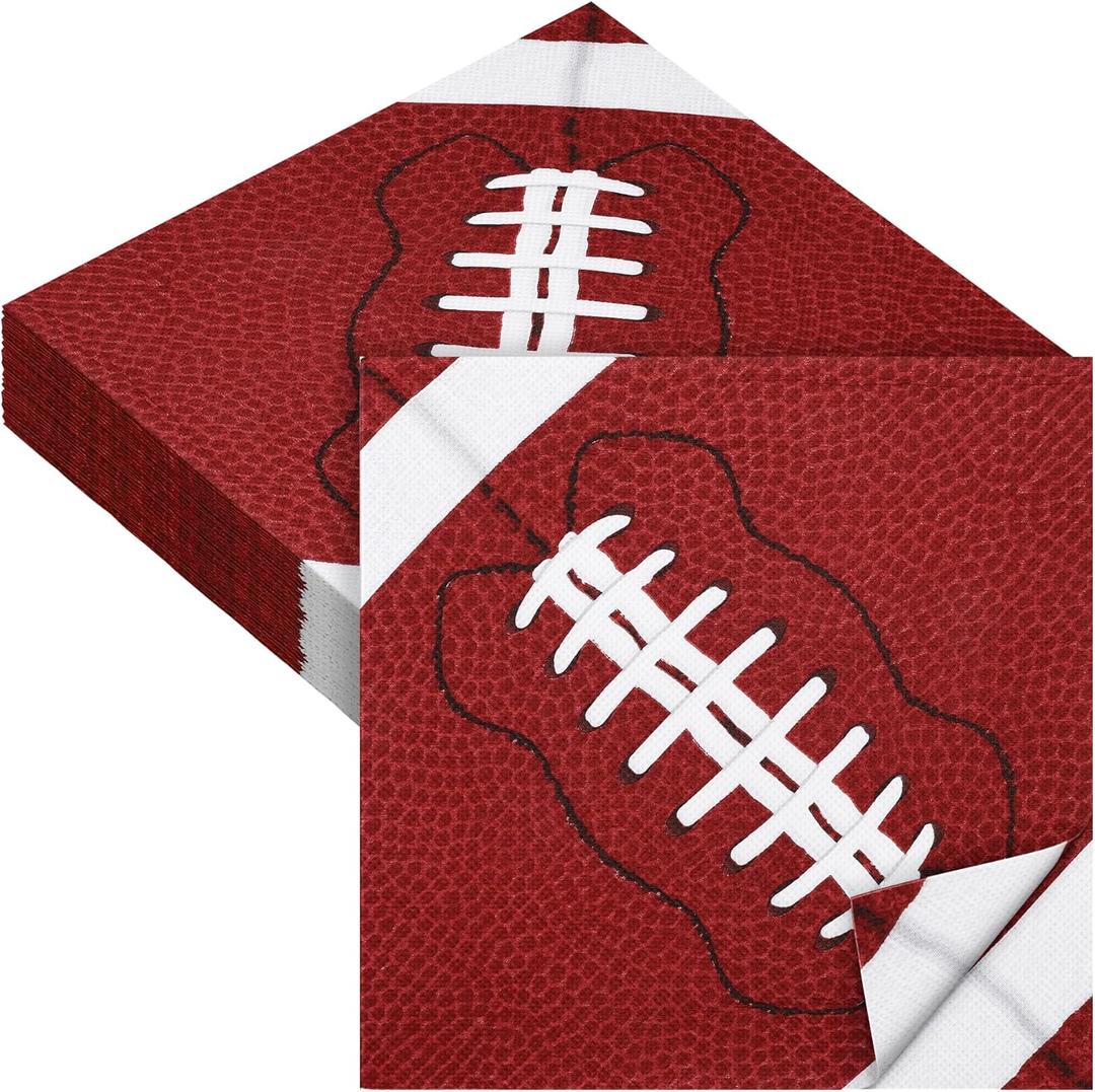 2 x Aodaer 48 Pieces Football Paper Napkins Disposable Football Party Napkins Football Rugby Cocktail Dinner Napkins Set 13" x 13" Unfolded Football Tableware Napkins for Rugby Party Supplies
