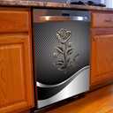 Imitation Metal Style Rose Pattern Magnet Dishwasher Covers for The Front Magnetic Sticker,Refrigerator Magnet Wraps Vinyl Fridge Magnetic Kitchen Decal Vinyl Panel 23W x 26H inchs