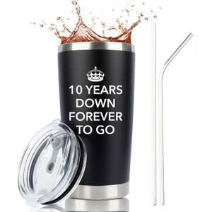 JENVIO 10 Year Anniversary for Him | 20oz Steel Travel Tumbler/Mug for Coffee or Cold Drinks | 10th tenth best Wedding Cup Gifts for Men Her Woman Work Husband Idea Valentine's Day Gift