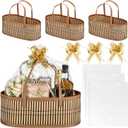 Woven Baskets for Gifts Empty Large Bamboo Gift Baskets with Handle Cellophane Wrap Bag and Pull Flower Ribbon Sturdy Foldable Gift Packages for Birthday Wedding Favor Wrapping