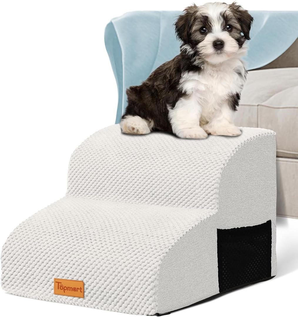 Topmart High Density Foam Pet Steps 2 Tiers,11.8" High,Non-Slip Dog Stairs&Ramp,Soft Foam Dog Ladder,Best for Dogs Injured,Older Cats,Pets with Joint Pain,Suitable for Low Sofas,Stairs,Lower Place