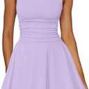 Kaximil Women's Ruffle Hem Boat Neck Mini Dress Sleeveless Ruched Corset Short Party Dresses Small