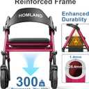 HOMLAND Walkers for Seniors with Seat, Foldable Rollator Walker, Reinforced Aluminum Frame, 8" Big Rubber Wheels for All Terrain, Height Adjustable Lightweight Rolling Walker