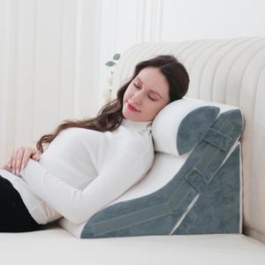 Wedge Pillow Headboard Orthopedic Bed Wedge Pillows Set 9&12&16&20 Inches Adjustable Memory Foam for Acid Reflux Relief Ergonomic Incline Reading Pillow for Back Pain