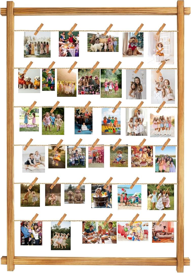 Collage Picture Frame,Photo Display Board with Clips,Hanging Pictures Frames Photos Wall Decor for Wedding Graduation Party Birthday Greeting Letter Postcards Christmas Cards Holder Organizer,39 inch