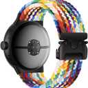 Yeahxing Band for Pixel Watch 4/3 45mm - Stretchy Nylon Braided Band for Google Pixel Watch 4 45mm 2025, Fit 6.8-10.2 inch Adjustable Wristband with Parachute Buckle for Men Women (Rainbow)