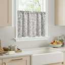 jinchan Floral Kitchen Curtains for Windows 24 Inch Linen Lined Tier Farmhouse Cafe Curtains Country Botanic Small Window Rod Pocket Rustic Flax for Laundry Bathroom RV 2 Panels Blue on Beige, 25"W x 24"L