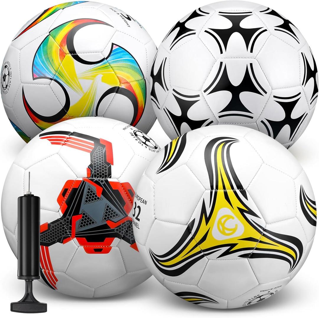 Tradder 4 Pack Soccer Ball with Pump Size 3 4 5 Deflated Soccer Ball for Outdoor Indoor League Game Sport Practice Training Gift for Kid Youth Teen Adult Back to School