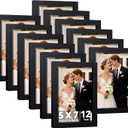 HappyHapi 5x7 Picture Frames Set of 12, Black Photo Frames, Display Pictures 4x6 with Mat or 5x7 without, Wall Hanging or Tabletop Display (Black)