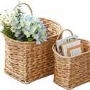 Coeusy Wicker Hanging Basket,Woven Hanging Wall Basket for Organizing and Decor,Natural Water Hyacinth Wall Mounted Storage Baskets for Farmhouse Home,Door,Entryway,Flower,Mail,Plant,Set of 2