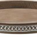 Handmade 12 Inch Decorative Tray, Small Beaded Tray Coffee Table Decor, Warm Brown Round Wooden Tray for Coffee Table, Dining Room Table Entryway and Living Room Table