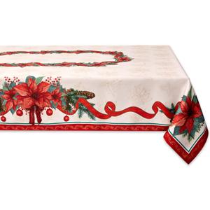 YiHomer Poinsettia Ribbon Engineered Printed Fabric Christmas Tabletop for Xmas Winter Holiday, Christmas Time, Tablecloth, 60 x 102 Rectangle