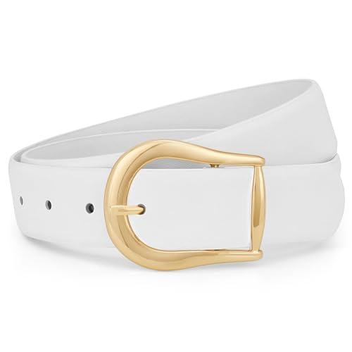 WHIPPY Women's Leather Belt for Jeans Pants Dresses Casual Fashion Waist Belt with Gold Buckle White, XL