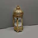 TRIROCKS Moroccan Candle Lantern16'' Gold Hexagonal Candle Holder with Tempered Glass Decorative Indoor Outdoor Ramadan Lantern for Living Room Garden Yard Patio Parties Events (Gold)