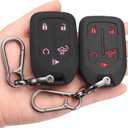 Key Fob Cover fit for GMC Sierra for Chevy Silverado 1500 2500 2500HD 3500 3500HD 2019 2020 2021 2022-2024, Soft Silicone Key Case with Keychain(Pink Button & Red Button)
