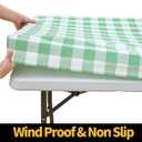 Smiry Rectangle Picnic Table Cloth, Elastic Waterproof Fitted Vinyl Tablecloths, Flannel Backed Buffalo Plaid Table Covers for Dining, Camping, Outdoor (Sage Green and White, 30" x 72")