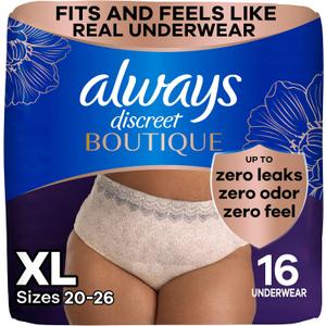 Always Discreet Boutique Incontinence and Postpartum Underwear for Women, Maximum Protection, Extra Large, Rosy, 16 Count