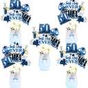 JOYMEMO 24 Pcs 50 Year Class Reunion Centerpiece Sticks Blue and Black - 50th School Class Reunion Decorations Table Centerpieces Double-sided for Class of 1975 High School Reunion Welcome Back Party