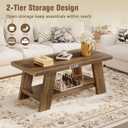 Tohomeor 47.24" Coffee Table for Living Room, Farmhouse Solid Wood Coffee Table with Storage, Rectangle Rustic Accent Center Table with for Home Apartment Office, Retro Brown