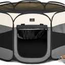 A4Pet Portable Dog Playpen, Pop Up Dog Playpen Indoor/Outdoor, Pet Playpen for Cats, Puppies - Removable Zipper & Collapsible Travel Bowl (Medium (39.5"x39.5"x20"), Grey+Beige)