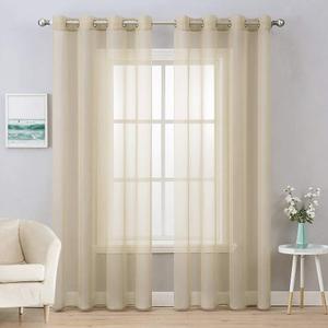 MIULEE 2 Panels Solid Color Beige Sheer Curtains Elegant Grommet Window Voile Panels/Drapes/Treatment for Bedroom Living Room (54X90 Inch)