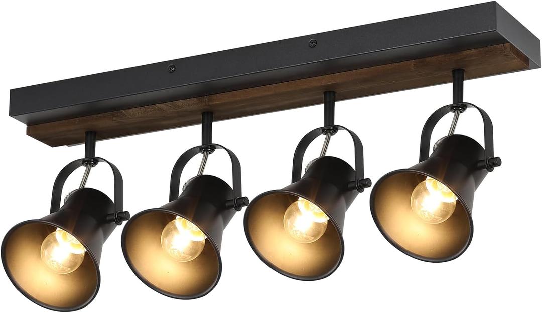 4-Light Kitchen Light Fixtures - Adjustable Ceiling/Wall Mount Spotlight, Industrial Black Track Lighting for Living Room, Dining Room, Hallway, Bathroom