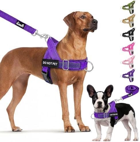 Lukovee No Pull Dog Harness & Leash Set - Heavy Duty Dog Vest Harness with Soft Padded for Medium Large Dogs, Adjustable Reflective Tactical Pet Harness for Easy Walk and Training (L, PU)