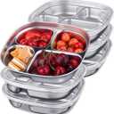 2 x Potchen 6 Pack Stainless Steel Snack Containers with Lids, Reusable 4 Compartments Bento Boxes Snack Lunch Box for Divided Food Storage Container for Home Travel(Classic)