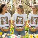 Cute Easter Bunny T-Shirt for Women - Funny Leopard Glasses Rabbit Graphic Tee, Sassy Bubblegum Spring Holiday Top