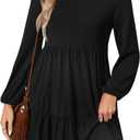 LYANER Women's Long Sleeve Crewneck Ruffle Hem Tunic Dress High Waist Ruffle A Line Tiered Mini Dresses (Black, L)