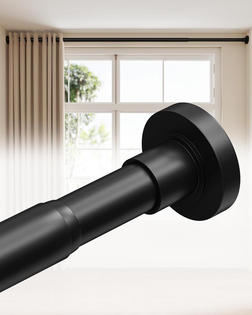 ALLZONE Tension Curtain Rods for Windows 66 to 120 Inches, Black Curtain Rods No Drilling, Heavy Duty Extra Long Tension Rod for Curtains, Outdoor Curtains Rod for Patio, Bedroom