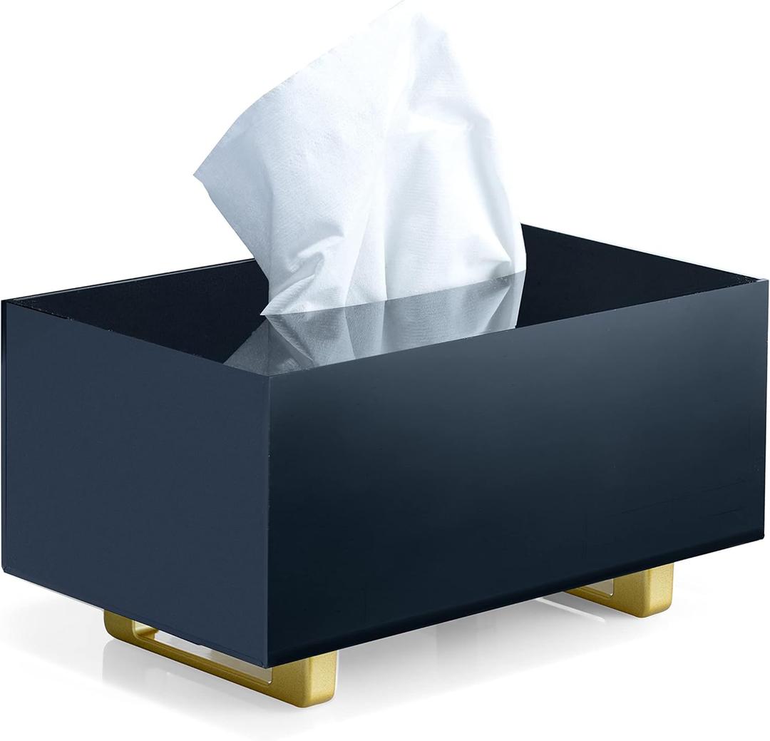 YoBa Thick Black Acrylic Tissue Box Holder Rectangular Tissue Box Dispenser with Gold Plated Aluminum Legs for Bathroom, Kitchen, Bedroom, Office, Hotel and Restaurant (Rectangle)