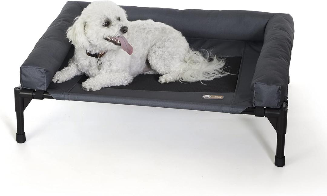 K&H Pet Products Bolster Dog Cot, Cooling Indoor Outdoor Elevated Cot Hammock Dog Bed with Removable Washable Bolsters, Washable Mesh Cover, Raised Metal Frame - Medium 32 X 25in Charcoal
