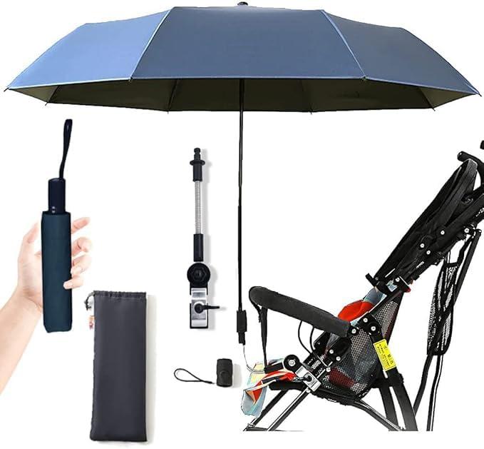 Universal Baby Parasol, Baby Stroller Sun Shade Sun Protection Sun Shade for Strollers, Waterproof Umbrella for Trolley Bike Wheelchair Buggy Fishing, Bicycle Umbrella with Holder Clip ClampDark blue