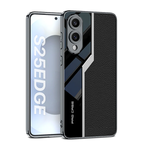 Lunivop for Samsung Galaxy s25 Edge Case TPU Frame &Back PU Leather Cover Slim Silicone Funda para S 25 Edge 6.7 '' 5G 2025 Shockproof Best S25Edge Phone Cases Black