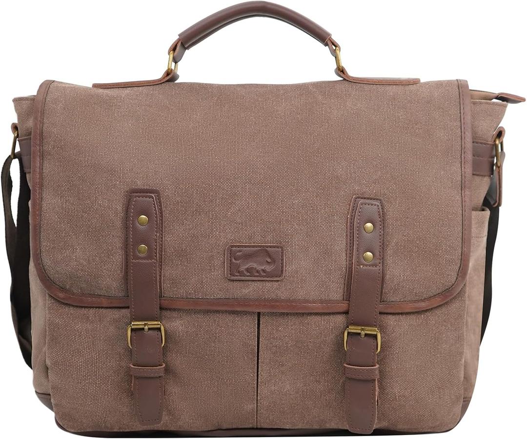Vintage Canvas Messenger Bag for Men  Laptop Briefcase for Work & Travel  Multi-Pocket Crossbody Bag (Brown)