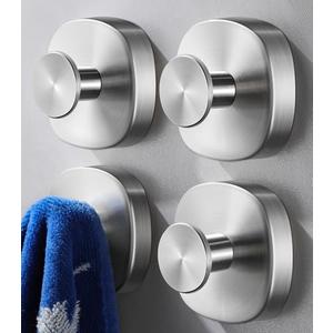 4 Pcs Suction Cup Hooks for Inside Shower, Stainless Steel Heavy Duty Towel Hook Shower Towel Holder for Bathroom, Kitchen, Glass Door, Mirror, Tile-Loofah, Towel, Coat, Bath Robe