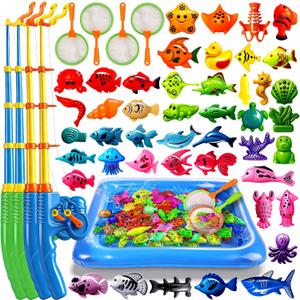 CozyBomB Magnetic Fishing Toys Game Set for Kids | Water Table Bathtub Kiddie Pool Party Pole Rod Net, Outdoor Plastic Floating Fish, Toddler Bath Color Ocean Sea Animals Birthday Gift Age 3-5 6 4-8
