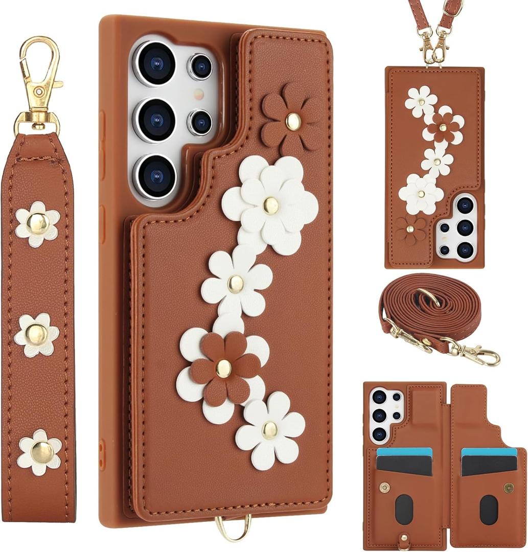 for Samsung Galaxy S25 Ultra Case with Wallet, Magnetic Snap Flip Leather Cover with Flower Design Credit Card Holder Stand WristbandSamsung S25 Ultra Protective Phone Case for Women