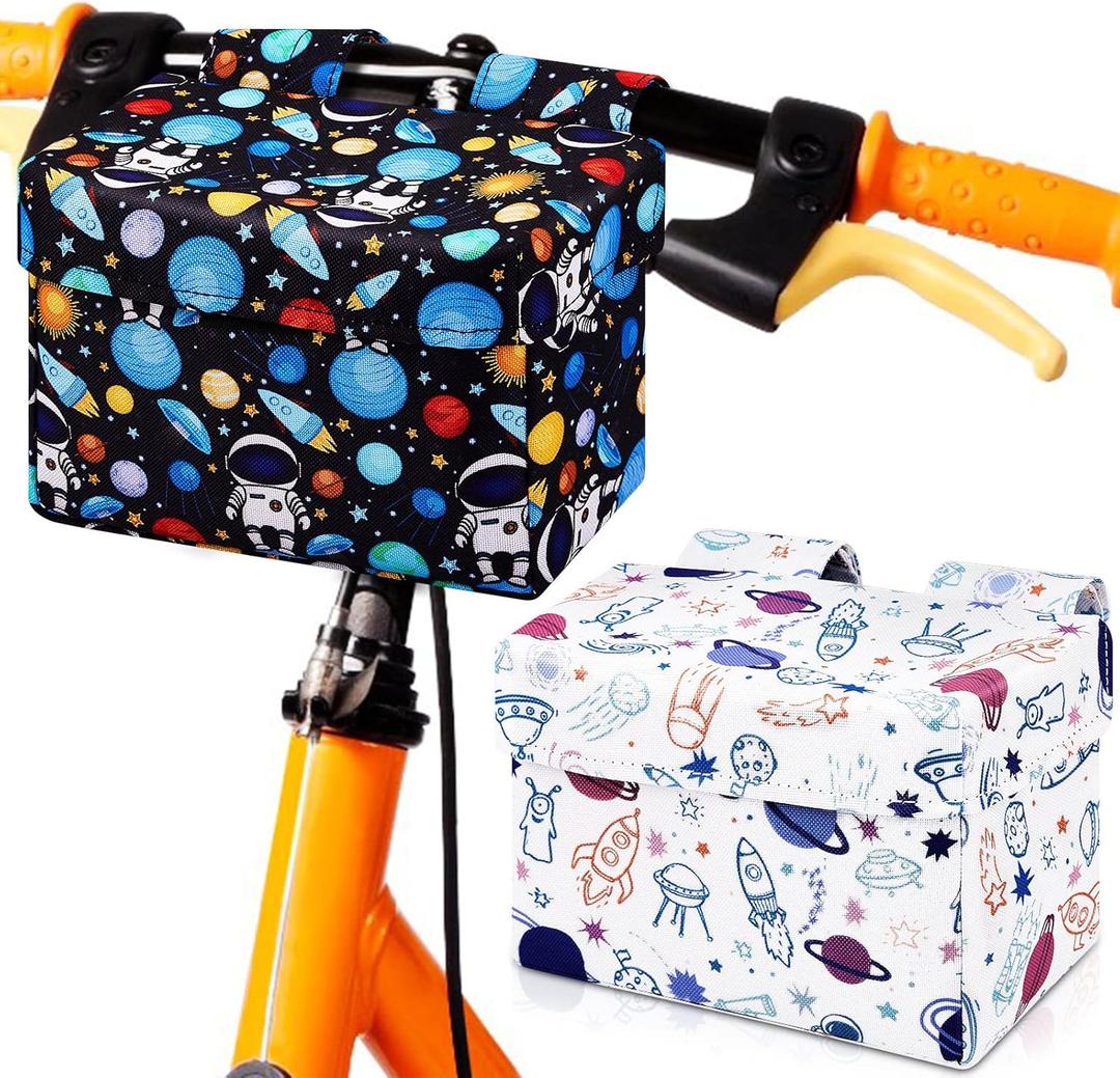 2 Pcs Bike Basket Kids Girls Boys Bicycle Bag Bicycle Front Basket Handlebar Bag Scooter Bike Accessories for Kids for Balance Scooter Stroller Wheelchair (White and Blue)